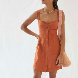 Maeve By Anthropologie Twist Front Tie Back Linen Blend Mini Dress Brown Rust XS
